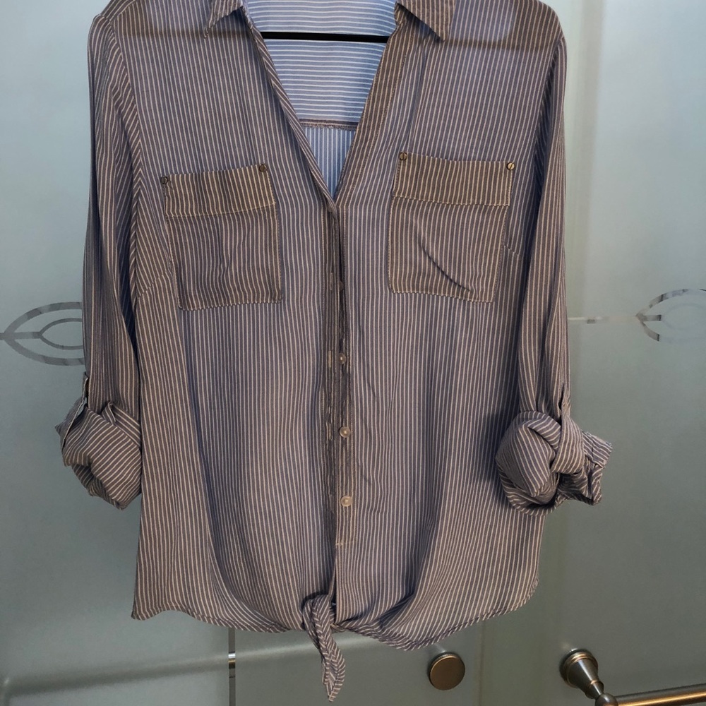 Jones New York Blue/White Striped Button-Up NWOT